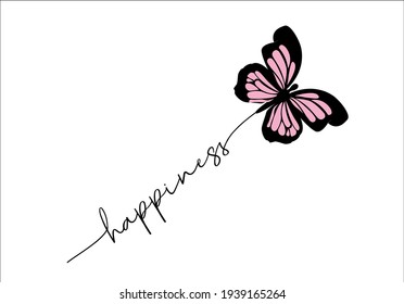 butterfly handdrawn vector design with happiness