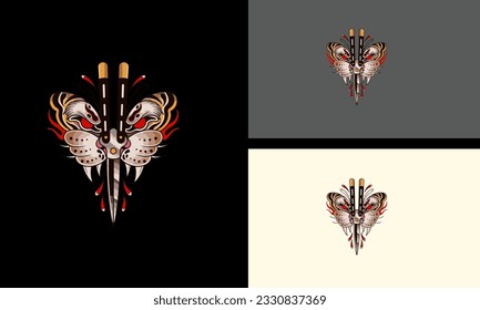butterfly with head tiger vector tattoo design