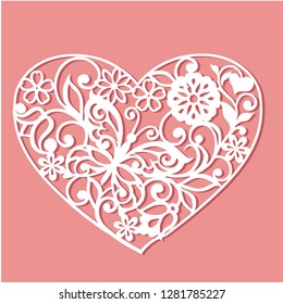 Butterfly with a heart for laser cutting. Lovely heart tracery. laser cutting heart template for interior design, layouts wedding cards, invitations. 