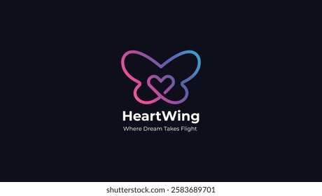 Butterfly and heart logo design, line art logo