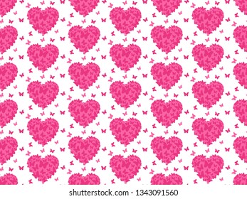 Butterfly and heart seamless vector pattern