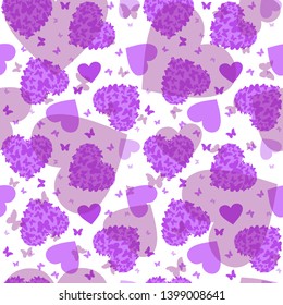 Butterfly and heart seamless vector pattern background