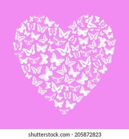 butterfly heart shape white on pink