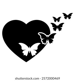 Butterfly heart silhouette vector image,minimalist and modern design ideas,isolated on white background,can be for sign or decoration