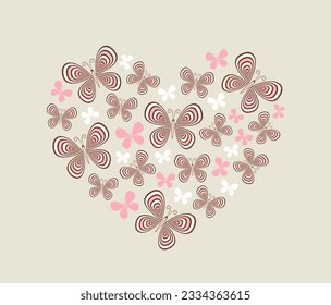 Butterfly heart template vector illustration. Design element for greeting card, web, cover, print. Romantic holiday summer background.
