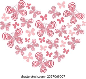 Butterfly heart template vector illustration. Design element for web, greeting card, print, cover. Romantic summer background. 