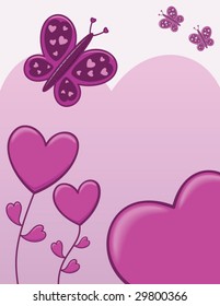 Butterfly and hearts background - vector illustration