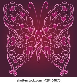 Butterfly with hearts isolated. Decorative element for: greeting card, pattern, gift surface, web, wallpaper, logo, brand icon, design element  