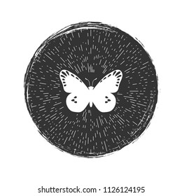 Butterfly hipster emblem vector design with grunge effect