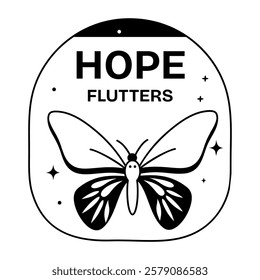 Butterfly with hope flutters typography, glyph sticker 