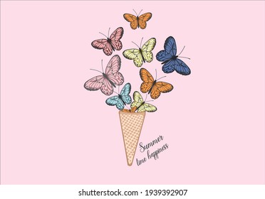 butterfly ice cream butterfly positive quote fashion slogan watercolor motivation stationery,decorative,phone case ,social media,self-improvement design for t shirts, prints, posters, stickers, frames