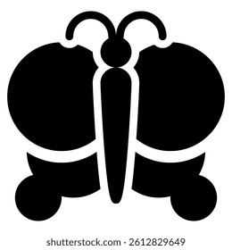 Butterfly Icon In Black Fill. Glyph Style. Isolated on White Background