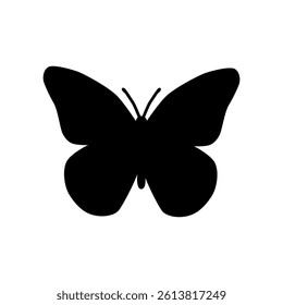 Butterfly icon black. Logo with butterfly isolated on white background. For logo, printing, tattoo, packaging, cards, surfaces, patterns and designs. Hand drawn