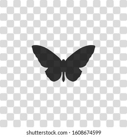 butterfly icon. Black symbol on transparency grid