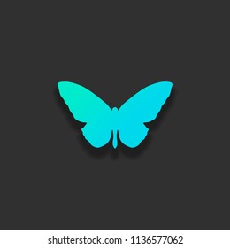 butterfly icon. Colorful logo concept with soft shadow on dark background. Icon color of azure ocean