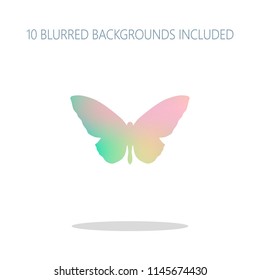 butterfly icon. Colorful logo concept with simple shadow on white. 10 different blurred backgrounds included