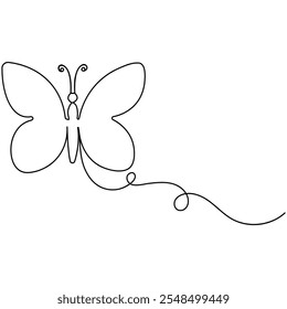 Butterfly  icon continuous one line drawing  outline vector illustration