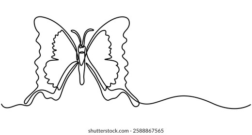  Butterfly icon continuous one line drawing outline vector illustration, Continuous line butterfly art. Outline single art butterfly hand drawn sketch element on white background. Concept spring.