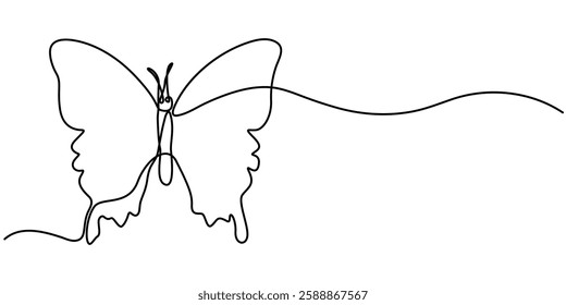  Butterfly icon continuous one line drawing outline vector illustration, Continuous line butterfly art. Outline single art butterfly hand drawn sketch element on white background. Concept spring.