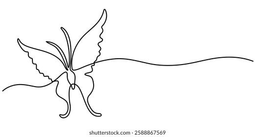  Butterfly icon continuous one line drawing outline vector illustration, Continuous line butterfly art. Outline single art butterfly hand drawn sketch element on white background. Concept spring.