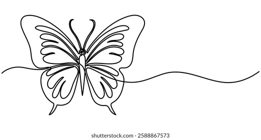  Butterfly icon continuous one line drawing outline vector illustration, Continuous line butterfly art. Outline single art butterfly hand drawn sketch element on white background. Concept spring.