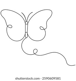 Butterfly icon continuous one line drawing outline vector illustration	