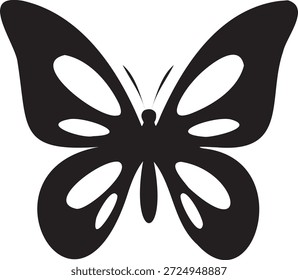 Butterfly icon features a solid black shape with white oval cutouts representing stylized wing patterns clearly.