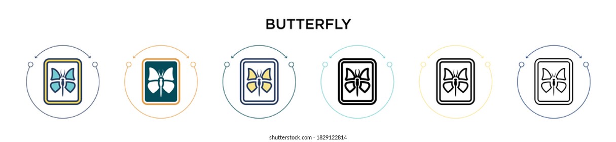Butterfly icon in filled, thin line, outline and stroke style. Vector illustration of two colored and black butterfly vector icons designs can be used for mobile, ui, web