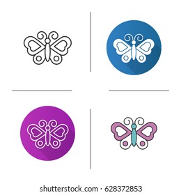 Butterfly icon. Flat design, linear and color styles. Moth. Isolated vector illustrations
