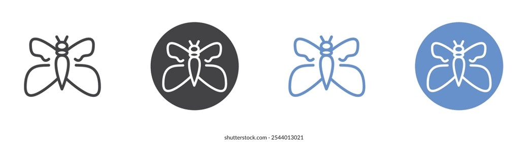 Butterfly icon Flat set in black and white color