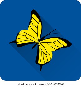 Butterfly icon in flat style with long shadow. Vector illustration.