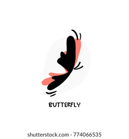 Butterfly icon, hand drawn vector element isolated on background. Decorative spot illustration.
