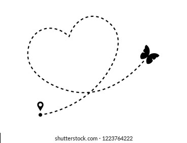 Butterfly Icon With Heart Shaped Dotted Path Line