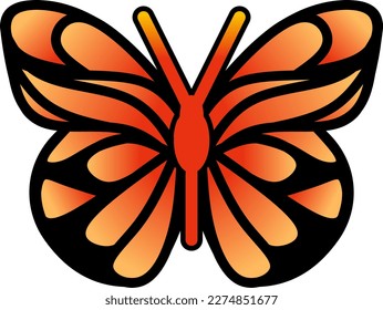 Butterfly icon for insect animal design. Clip art of shiny orange butterfly for flying creature element. Vector illustration of beautiful animal for graphic resource design