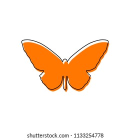 butterfly icon. Isolated icon consisting of black thin contour and orange moved filling on different layers. White background