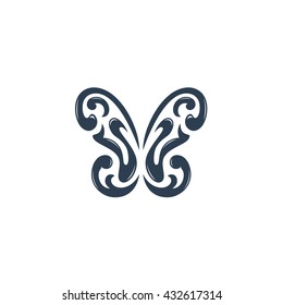 Butterfly icon isolated on a white background. Logo silhouette design template. Simple symbol concept in flat style. Abstract sign, pictogram for web, mobile and infographics - stock vector