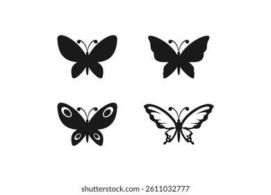 butterfly icon line and flat set