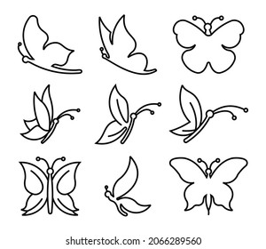 Butterfly icon line set,Beautiful nature flying insect exotic butterflies icon logo set