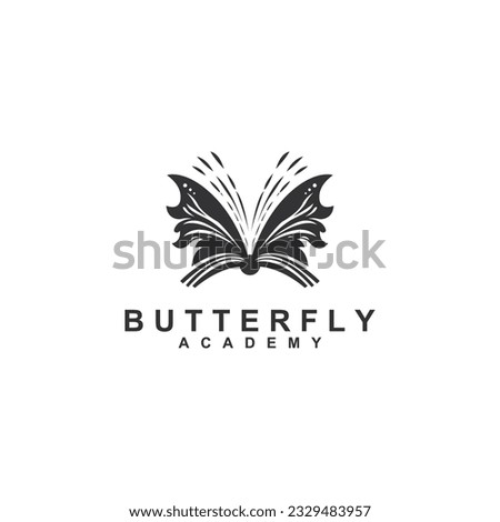 butterfly icon logo design template. Monochrome combination of butterfly on an open book logo vector illustration