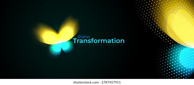 Butterfly Icon Logo Digital Transform Concept, AI Science Tech Transformation Background, Machine Learning Symbol, Abstract Insect Robot Technology, Halftone Effect. Vector Illustration