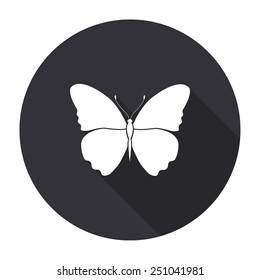 butterfly icon with long shadow - vector round button