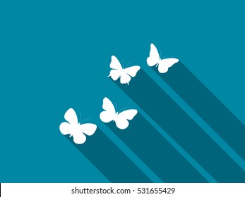 Butterfly Icon With Long Shadow. Vector Illustration