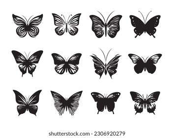 Butterfly Icon, Moth Symbol Set, Flying Insect Silhouette, Butterflies Wings Pictogram, Butterfly Vector Illustration On White Background