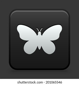 Butterfly Icon on Black and White Button 