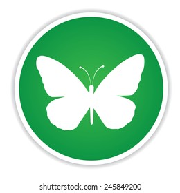 Butterfly icon on green button background,clean vector