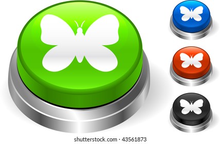 butterfly icon on internet button Original Vector Illustration Three Dimensional Buttons