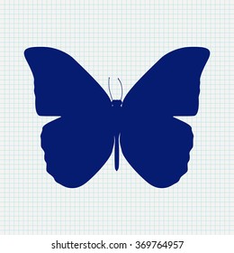 Butterfly Icon on Notebook sheet  background. Vector illustration 