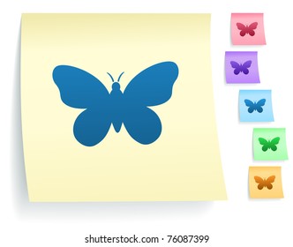 Butterfly Icon on Post It Note Paper Collection Original Illustration