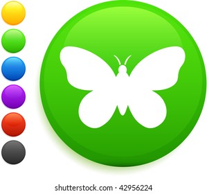 butterfly icon on round internet button original vector illustration 6 color versions included