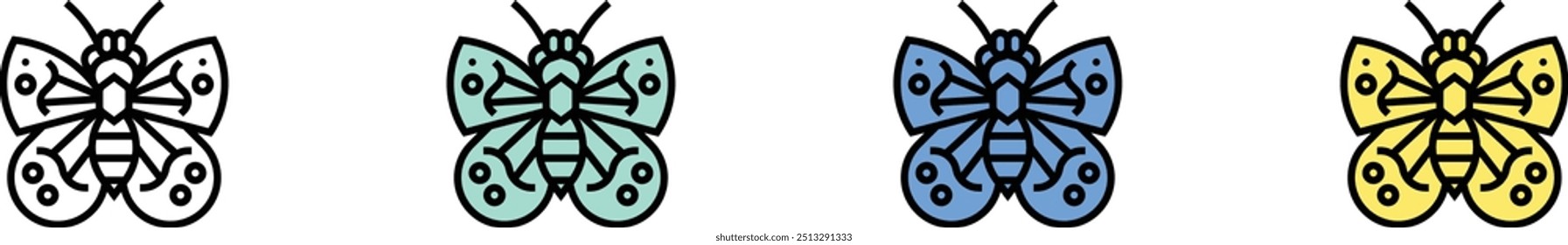 butterfly icon. Outline, Green, Blue and Yellow Style Design Isolated On White Background